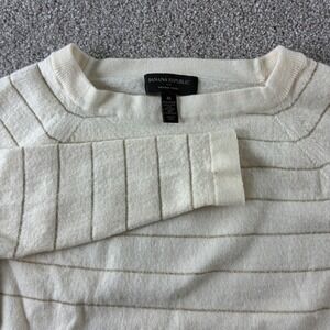 Banana Republic Merino Wool Sweater Women's M Cream Metallic Striped